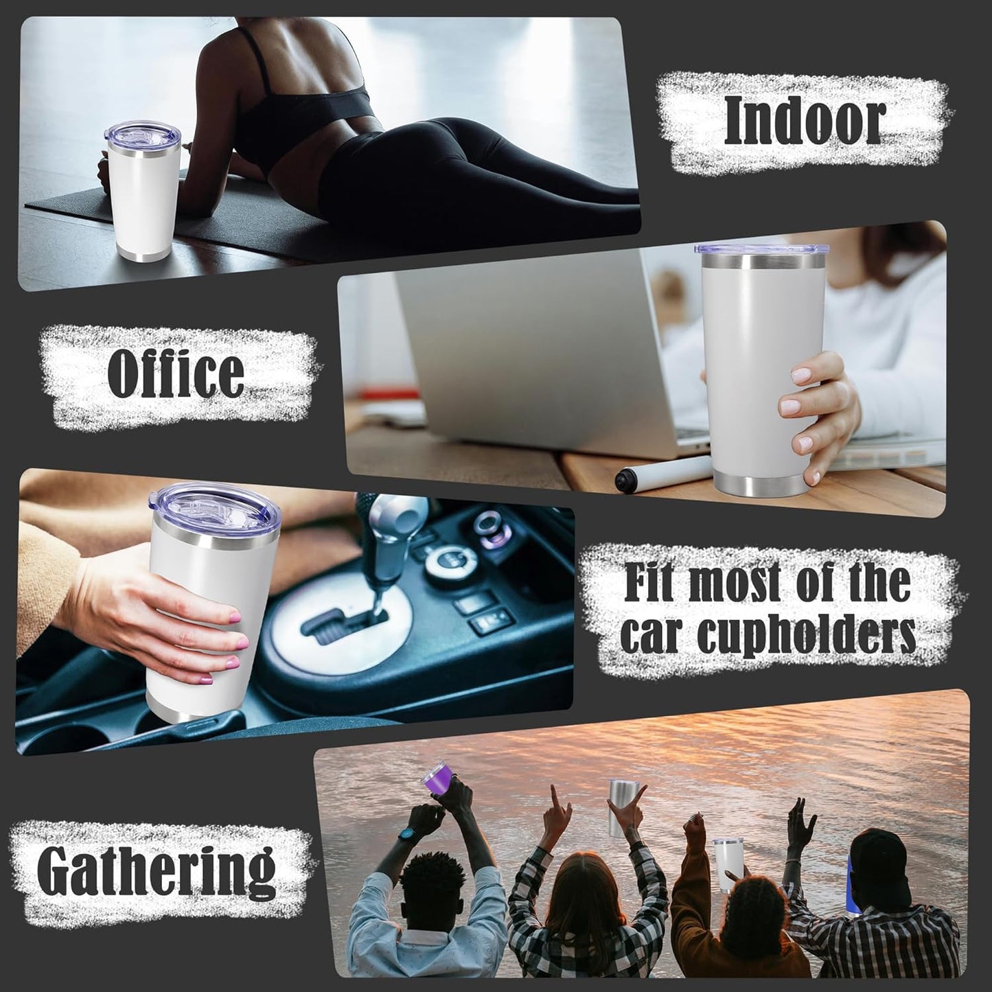 20 oz Tumbler Coffee Tavel Tumblers Bulk with Lid Stainless Steel Double Wall Vacuum Insulated Mug Powder Coated Cups fit Car Cupholder for Hot and Cold - White, 1Pack