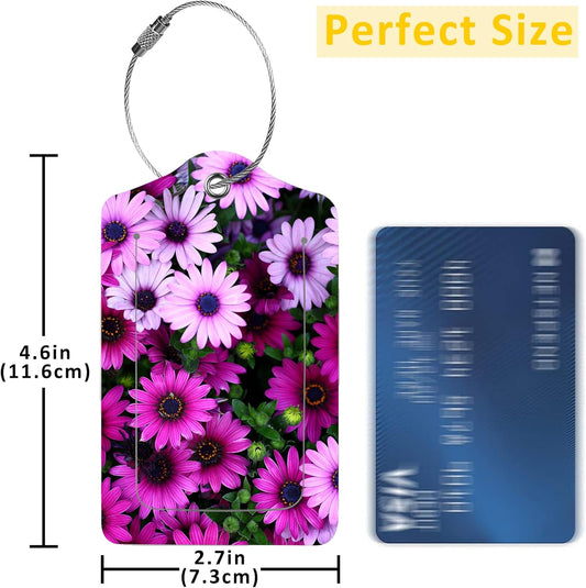 2 Pack Luggage Tags for Suitcases,Flowers Luggage Tag,PU Leather Id Label Luggage Tags with Stainless Steel Loop and Privacy Cover for Women Men Teens Travel
