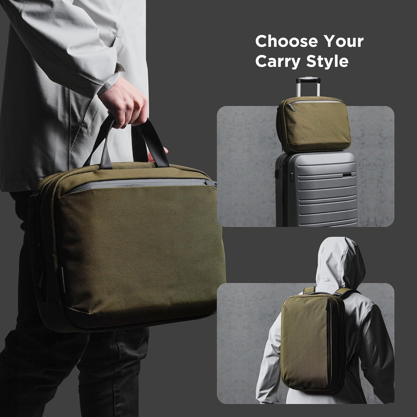 ALPAKA Elements Tech Brief Pro 12L -3-in-1 Recycled Fabric Laptop Briefcase Backpack for 16" Laptop, Anti-Theft Secure with Luggage Pass-Through, Water-Resistant, Fits Tech & Business Essentials,Green