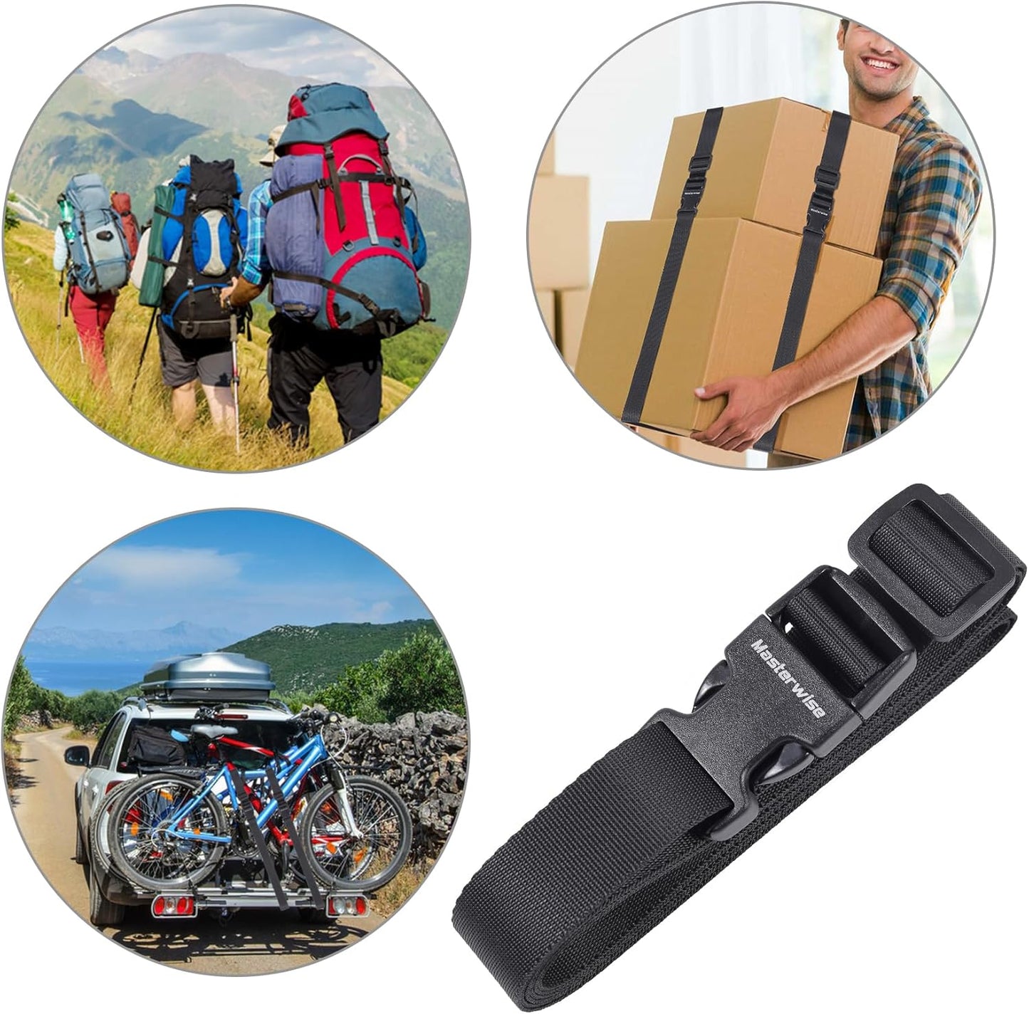 Buckle Straps with Clips, Adjustable Nylon Straps with Buckle, Packing Strap, Black 4 Pack (6’x1)