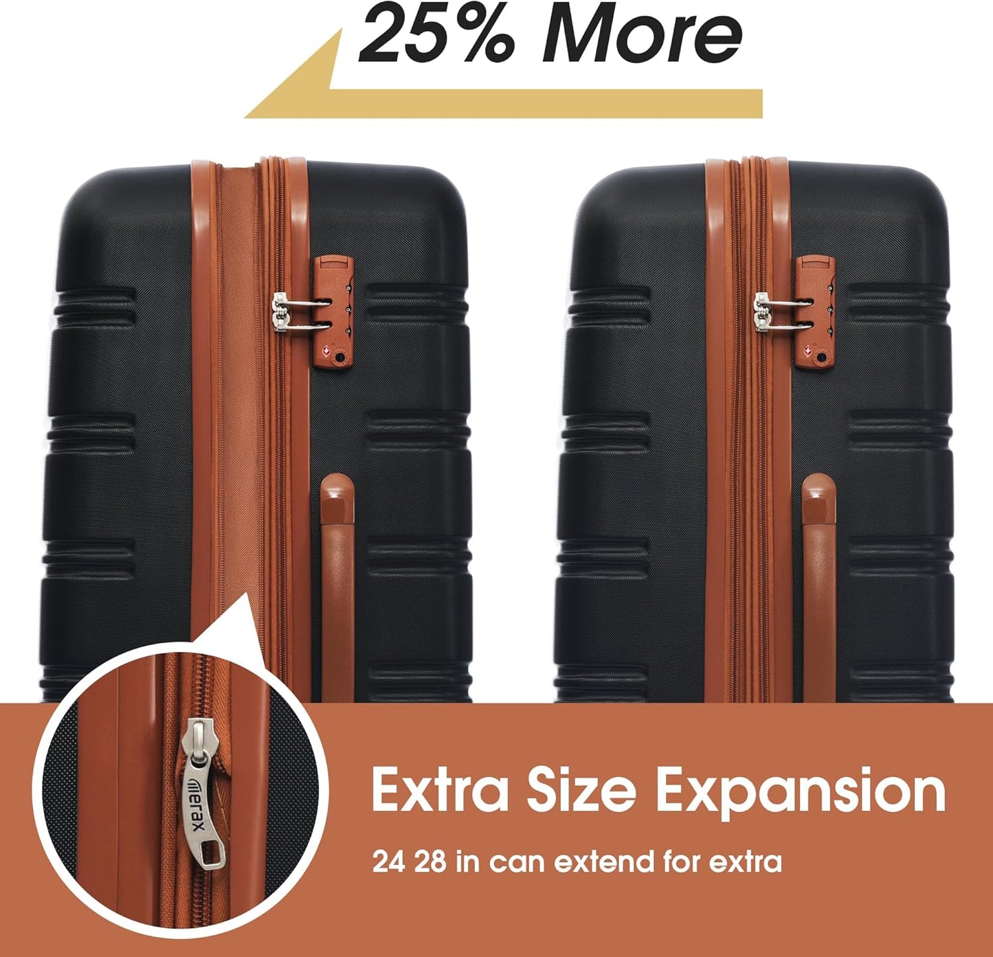Merax Luggage sets of 13 Piece 16 20 24 28 IN Carry on Luggage sets 4 piece Hardcase Black and Brown Luggage Expandable Suitcase Set with Wheels