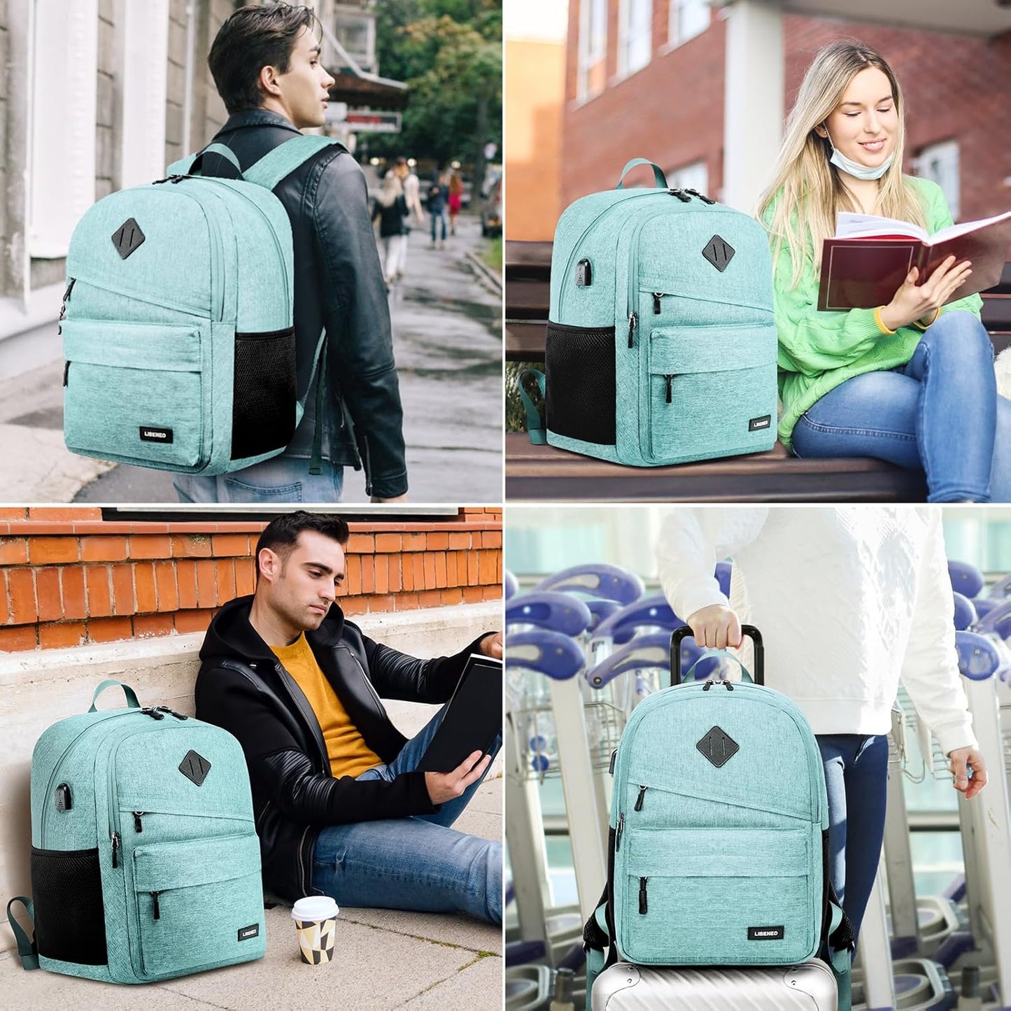 School Backpack for Teen Girls and Boys, Bookbag for College with USB Charging Port, 15.6 Inch Laptop Bag Middle School Back Pack, Teal