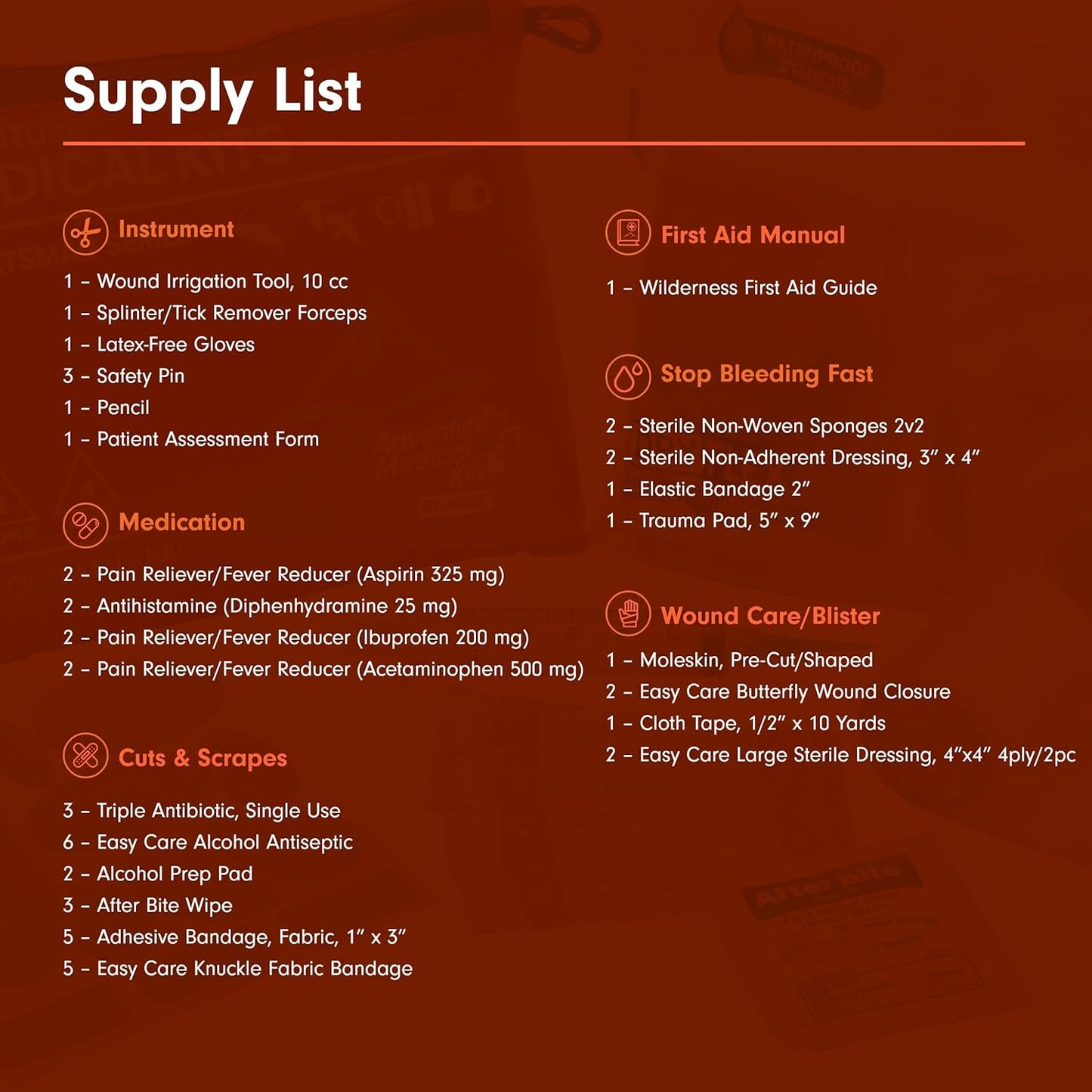 Adventure Medical Kits Sportsman Series Medical Kit - 100 - First Aid Kit for Camping, Hiking, Hunting & More - For 2 People for 4 Days - Includes Bandages, Medicine, Guide Book & More