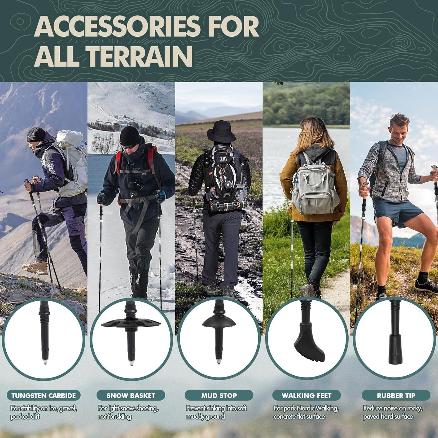 GPTCAMP Nordic Walking Stick, TPZ-1, 2pc Folding Collapsible Hiking Poles with Metal Quick Lock, Cork Handle, Lightweight 7075 Aluminum Trekking Poles for Seniors Women Men Hiking Gear