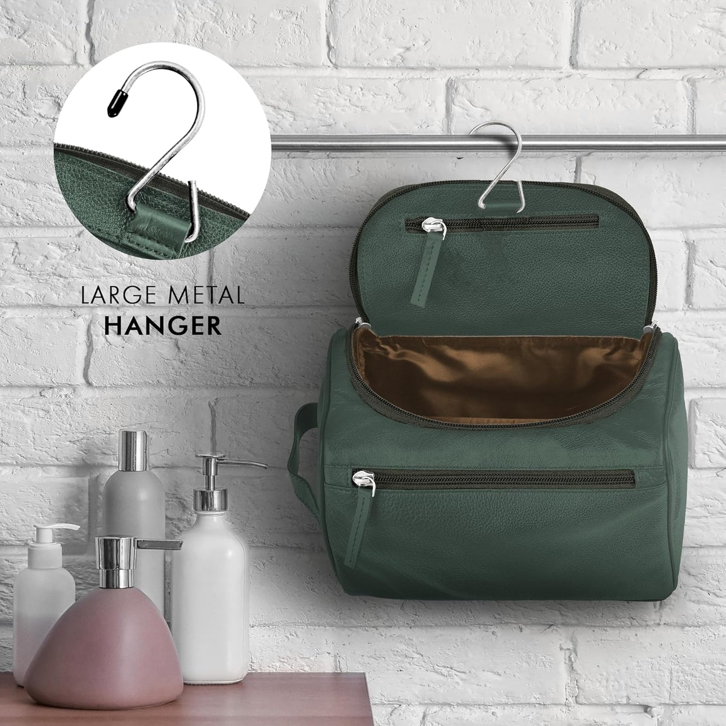 ELIZO Premium REAL Leather Toiletry Bag for Men Dopp Kitt Hanging Mens Toiletry Large TSA Toiletries Bag Shaving Grooming Bag Organizer Espresso