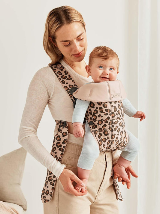 BabyBjörn Baby Carrier Mini, Cotton, Beige/Leopard | Newborn Carrier (7-25 lbs), Ergonomic, Easy-to-Use