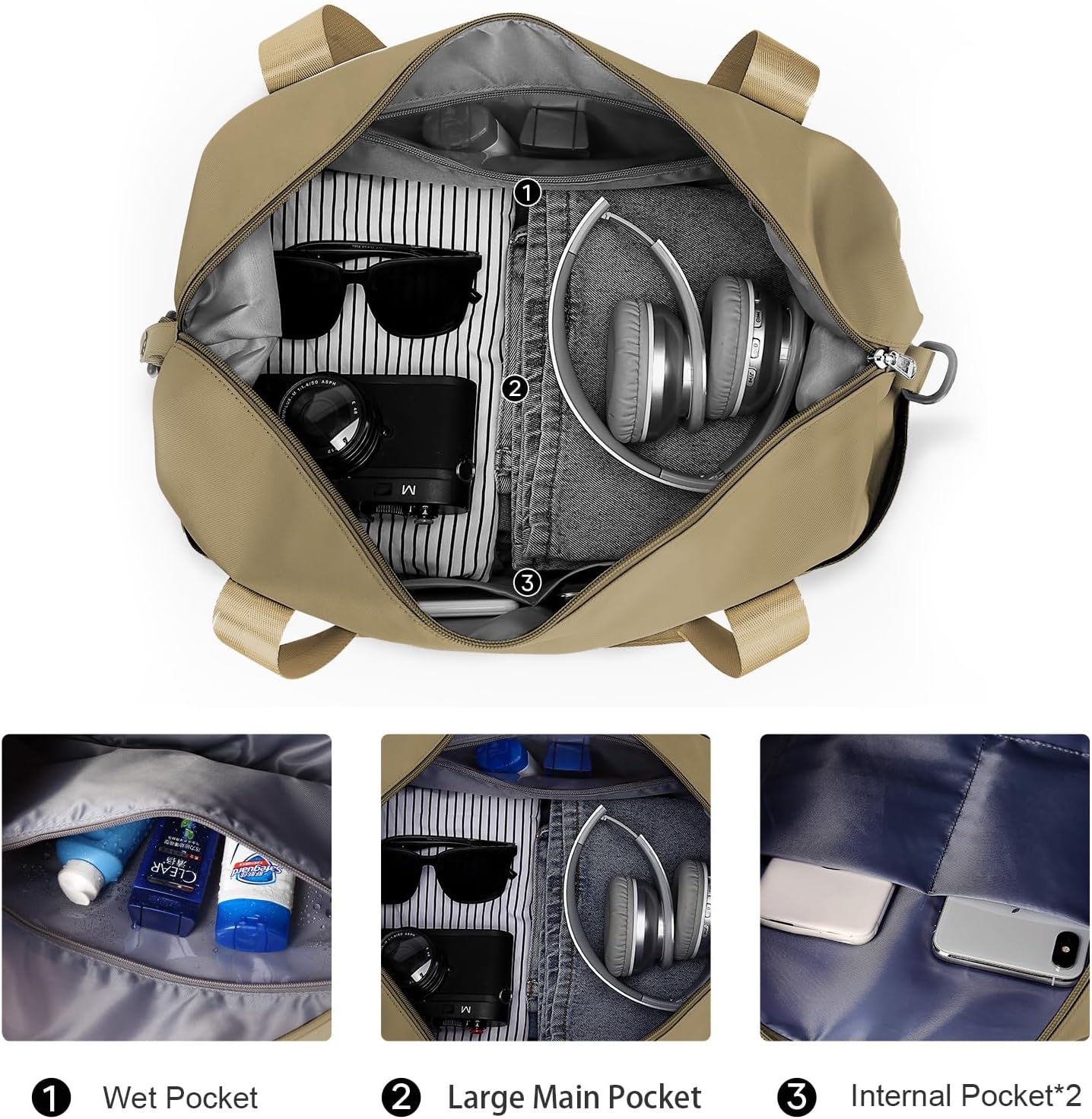 Travel Duffel Bag, Sports Tote Gym Bag, Shoulder Weekender Overnight Bag for Women