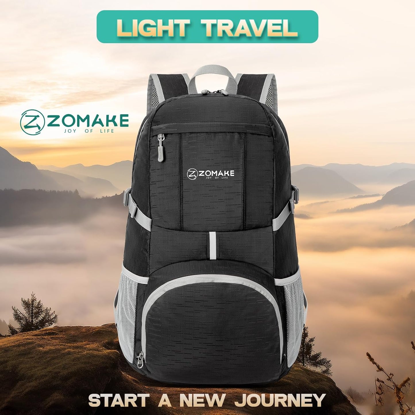 ZOMAKE Lightweight Packable Backpack 35L, Light Foldable Backpacks Water Resistant Collapsible Hiking Bag, Compact Folding Day Pack for Travel Camping(Graphite black)