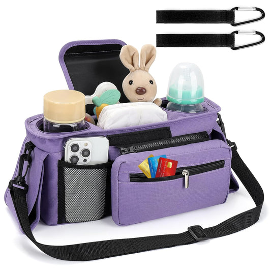Accmor Universal Stroller Organizer with Insulated Cup Holder Detachable Phone Bag and Shoulder Strap,Stroller Bag Caddy Organizer Fits for Uppababy, Baby Jogger, Britax Strollers