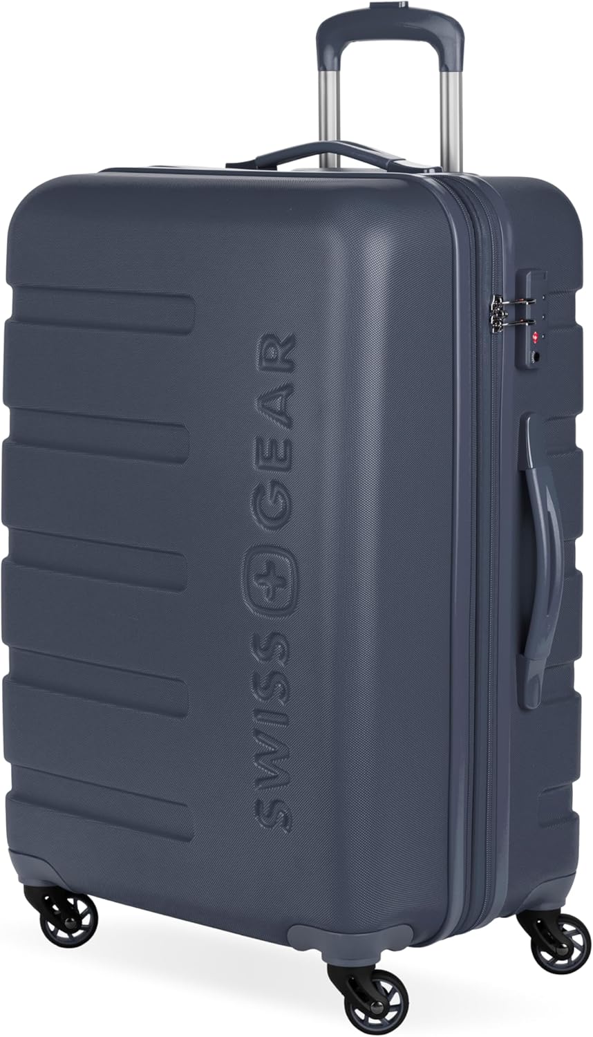 SwissGear 7366 Hardside Expandable Luggage with Spinner Wheels, Navy, Checked-Medium 23-Inch