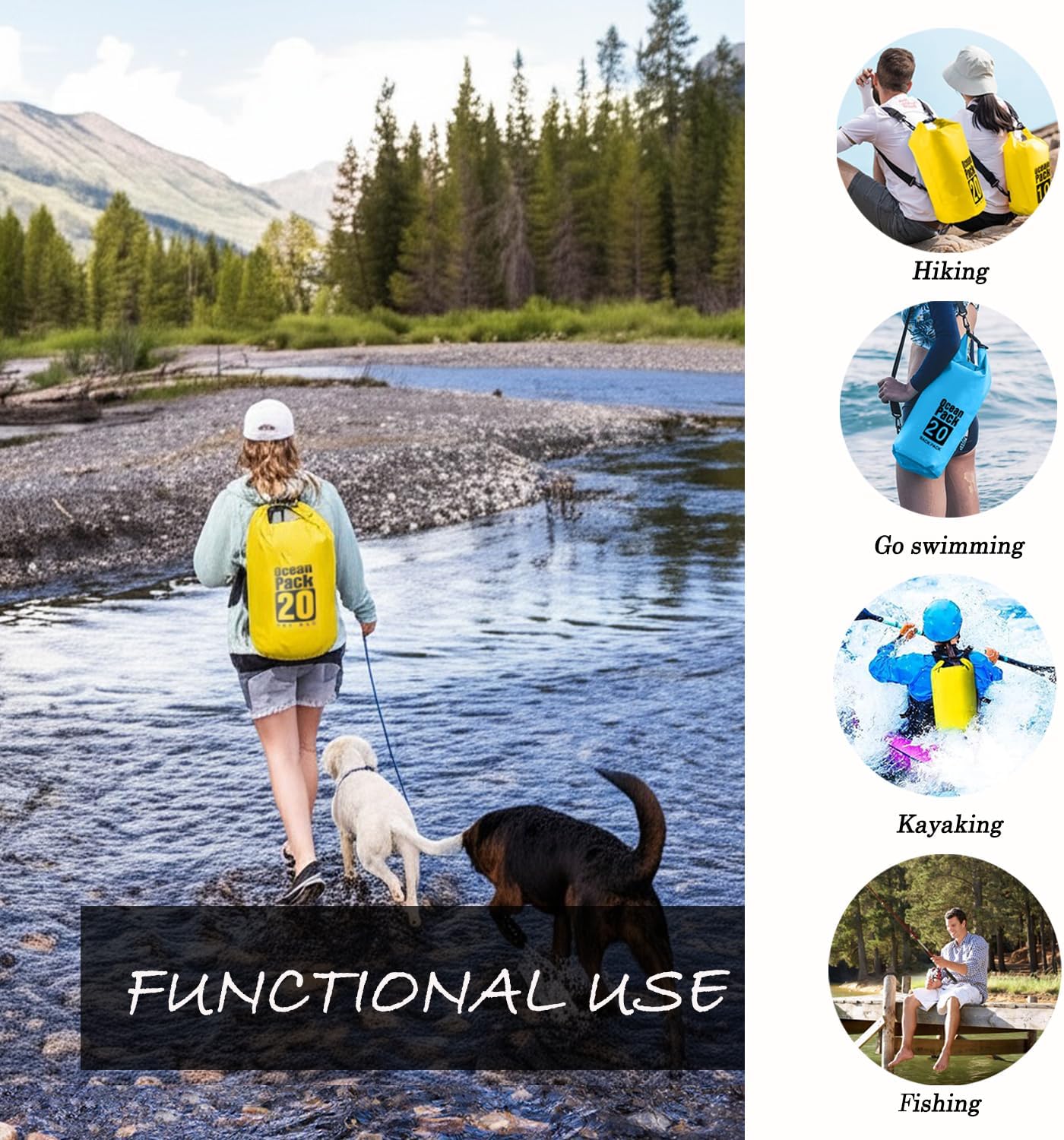 Dry Bag Waterproof Backpack 5L/10L/20L/30L Roll Top Waterproof Bag,Floating Dry bags for Kayaking,Swimming,Boating,Camping,Beach.