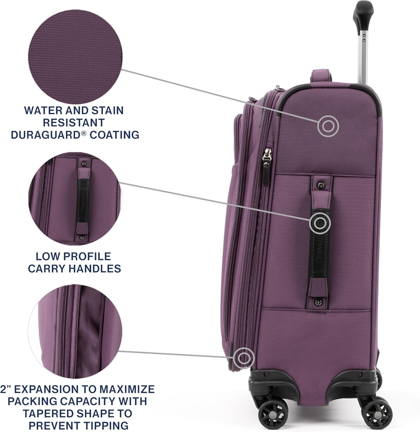 Travelpro Tourlite Softside 21" Expandable Luggage with 4 Spinner Wheels, Lightweight Suitcase, Carry-On, Deep Purple