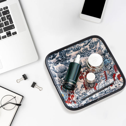 2025 Improved Design Premium Square Fabric Valet Tray Organizer Set of 2, Hard Canvas Catchall Tray for Watches, Keys, Wallets, Jewelry & Candys on Desk, Bedside, Nightstand (Square Hard)