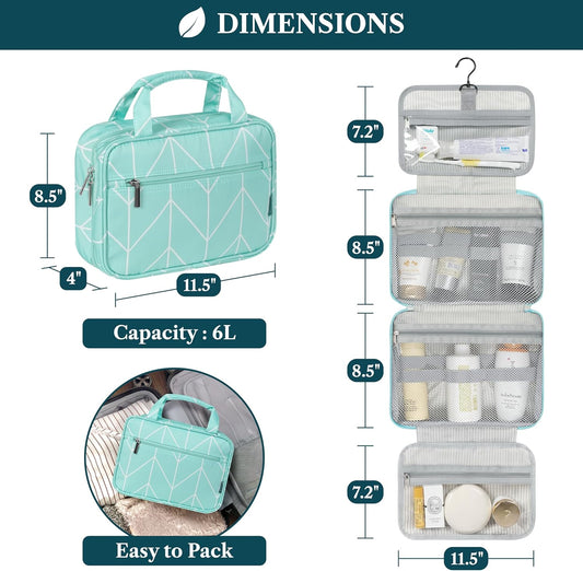 PAVILIA Hanging Toiletry Bag Travel Bag Women Men, Foldable Cosmetic Organizer, Roll up Makeup Bag, Water Resistant Accessories Toiletries, Large Travel Essentials Kit (Teal Chevron)