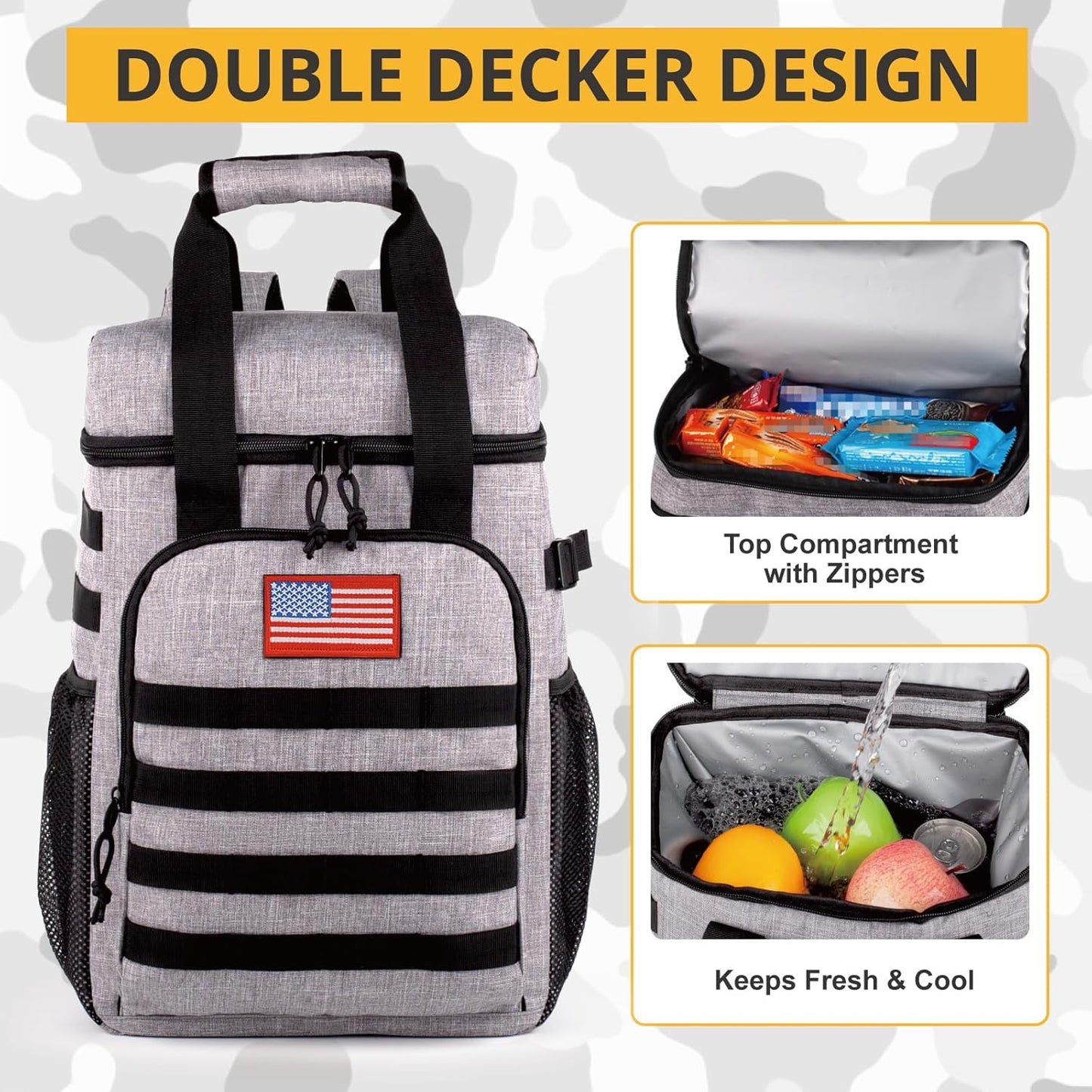 Tactical Backpack Cooler,Lunch Backpack for Men Adults Work with Handle,Soft Cooler Backpack Insulated Waterproof Leak Proof