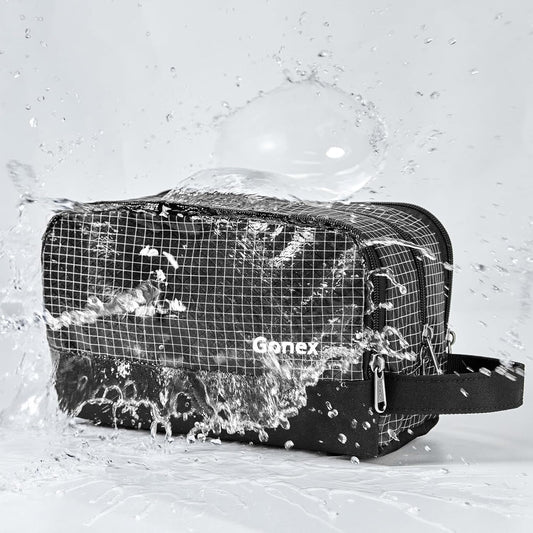 Gonex Travel Toiletry Bag Nylon, Dopp Kit Shaving Bag Toiletry Organizer Check Patten (Black)