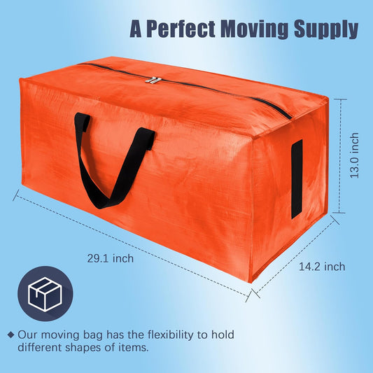 8 Pack Large Strong Moving Bags with Zippers & Carrying Handles - Water-Resistant - Heavy Duty Storage Tote for Space Saving, Fold Flat, Alternative to Moving Box (Orange)