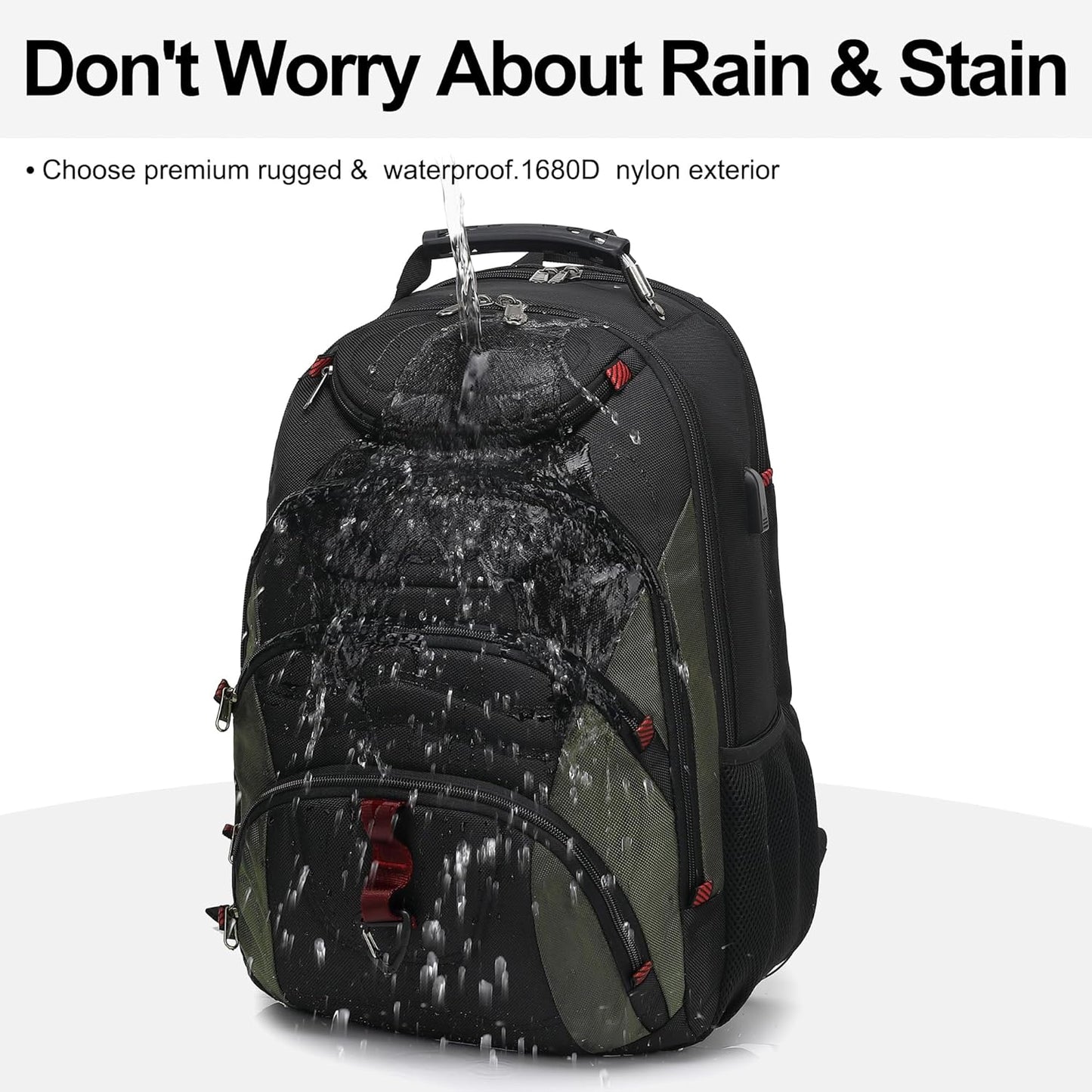 Boavan Laptop Backpack for men, 17.3 inch Laptop Bag with USB Port, Waterproof Travel Work Backpack Purse, Anti-Theft Teacher Nurse Doctor Casual Bookbags Office Business backpack,Black&Army Green