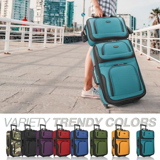 U.S. Traveler Rio Fabric Expandable Carry-on Luggage, Rolling Suitcase, Teal, 2 Wheel Set