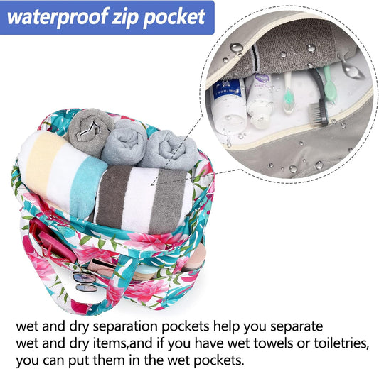 LEDAOU Large Beach Tote Bag Women Waterproof Sandproof Zipper Beach Tote Bag for Pool Gym Grocery Travel with Wet Pocket