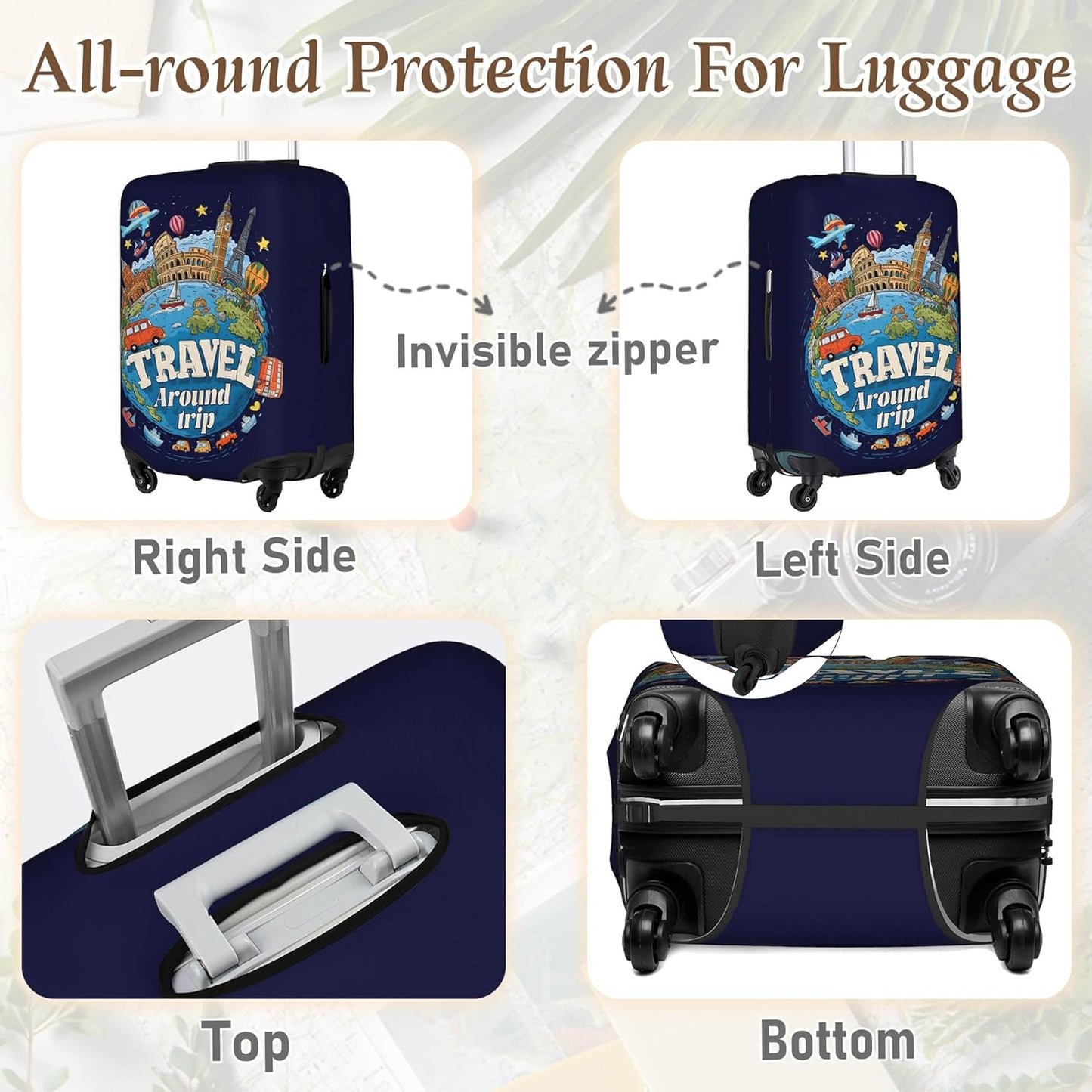 Luggage Cover, Travel Suitcase Covers, Elastic Suitcase Protective Cover, Scratchproof Luggage Protector, Washable Dustproof Trolley Case Protector Fit 22-28 Inch (word, M(22-24inch suitcase))