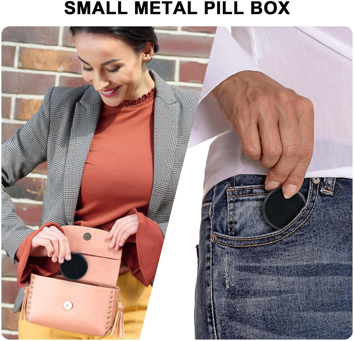 Pill Box 2 Compartment Pill Case - Portable Metal Travel Pill Container for Pocket or Purse, Waterproof Pill Organizer Holder for Medicine Vitamin Fish Oil and Supplements