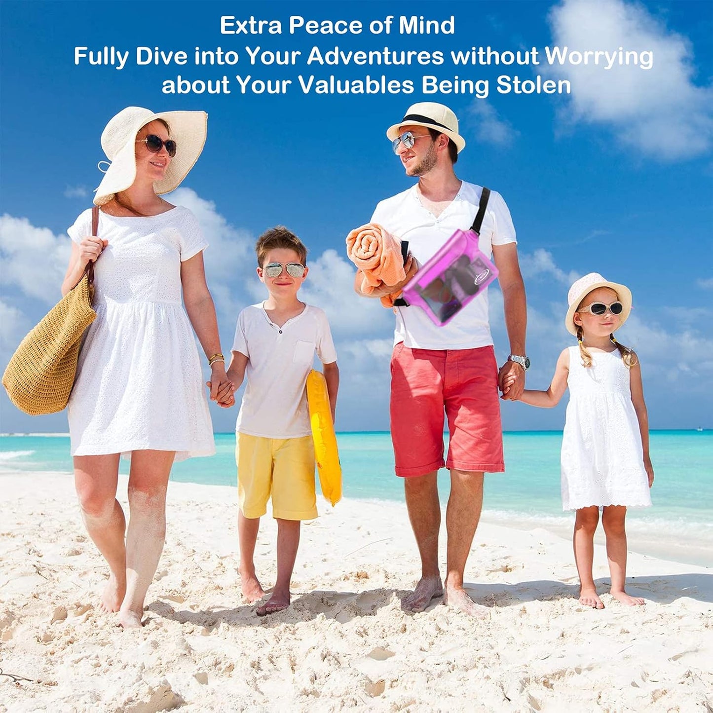 AiRunTech Waterproof Pouch with Waist Strap (2 Pack) | Beach Accessories Best Way to Keep Your Phone and Valuables Safe and Dry | Perfect for Boating Swimming Snorkeling Kayaking Beach Pool Water Park