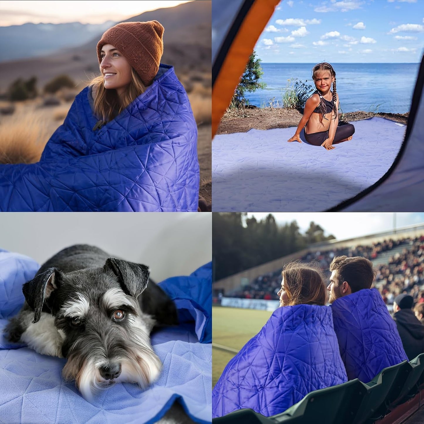 Outdoor Waterproof Blanket, Foldable Fleece Stadium Blanket for Outdoor Sports Event, Camping, Concerts, Car, Pet, Picnics - Windproof, Wearable, Machine Washable 80" x 58"
