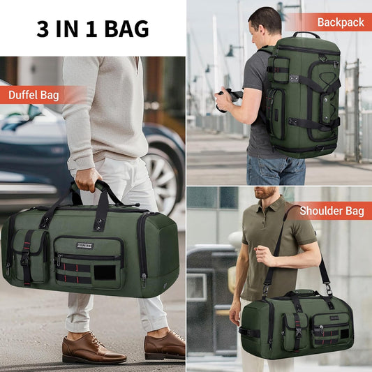 WITZMAN Travel Duffel Bags for Men Large Carry On Weekender Overnight Bag 3 in 1 Backpack with Shoe Compartment (B693 Army Green)
