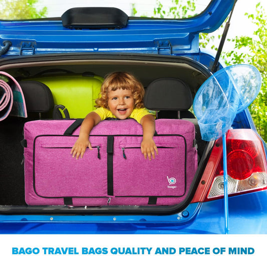 Bago Big XXL Foldable Duffel Bags for Traveling Women & Men - 140L Packable Duffle Bag for Travel with Shoe Compartment - Water Repellant, Heavy Duty, Lightweight Folding & Collapsible (SnowPink)