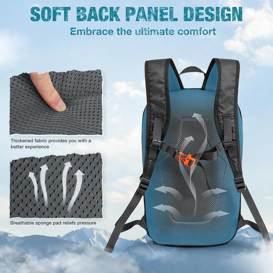 G4Free Packable Hiking Backpack 20L Lightweight Foldable Travel Daypack with Thickened Back Panel for Men Women(Black)