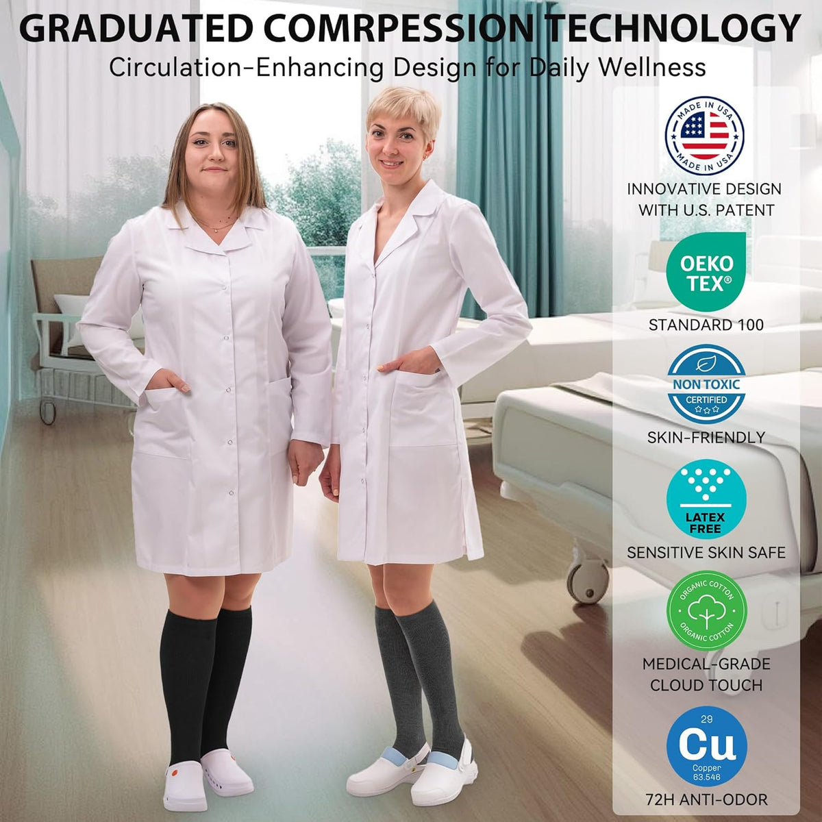 NEWZILL Copper Compression Socks for Women & Men 15-20mmHg Cotton Rich Odor Control Dress Socks for Business Casual Running Medical Athletic Support, Edema Diabetic Relief