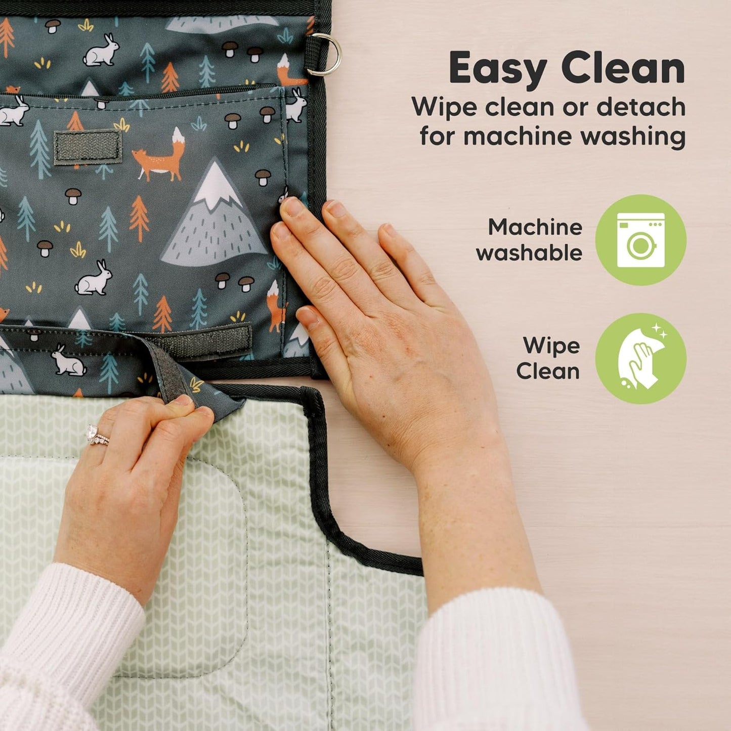 KeaBabies Portable Diaper Changing Pad - Large Waterproof Baby Changing Mat, Compact Travel Diaper Clutch, Functional Pockets Fit Newborn Essentials, Wipeable & Padded Baby Changer (Acacia)