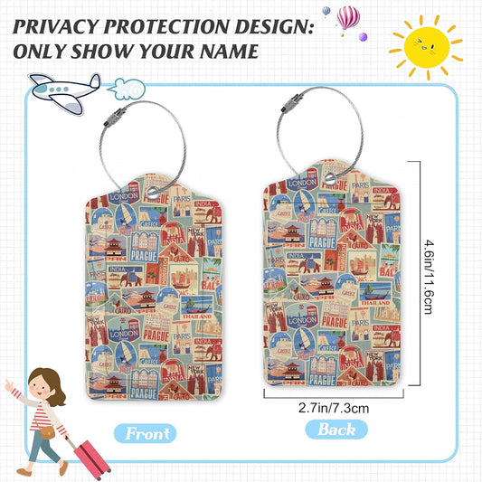 3 Pack Luggage Tag for Suitcase,Travel Stamp Leather Luggage Tags with Privacy Cover Name ID Label Identifiers Travel Bag Tags for Women Men Boys Girls