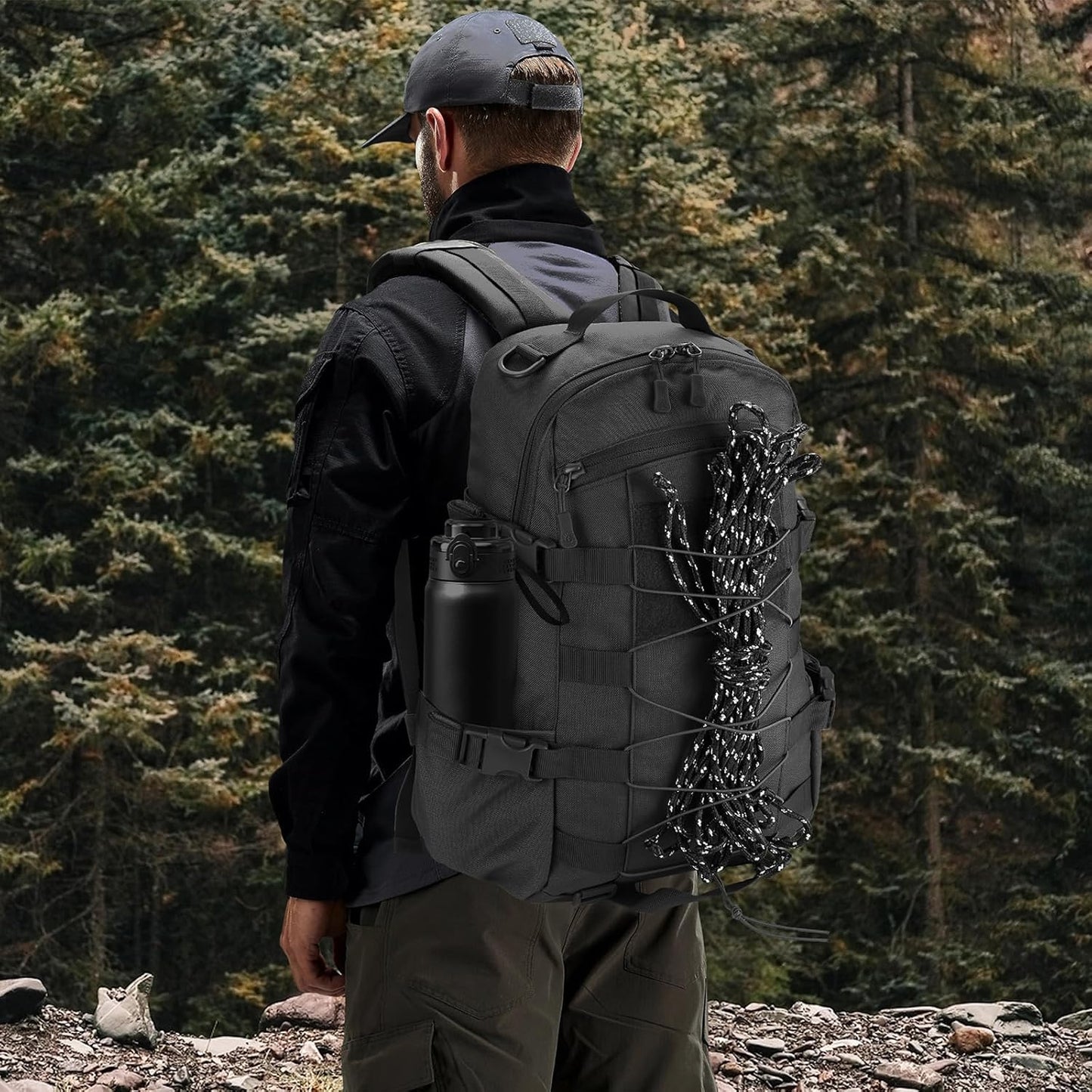 25L Hiking Backpack Small Tactical Backpack Daypack Camping Trekking Hunting Molle Pack for Men Women, Black