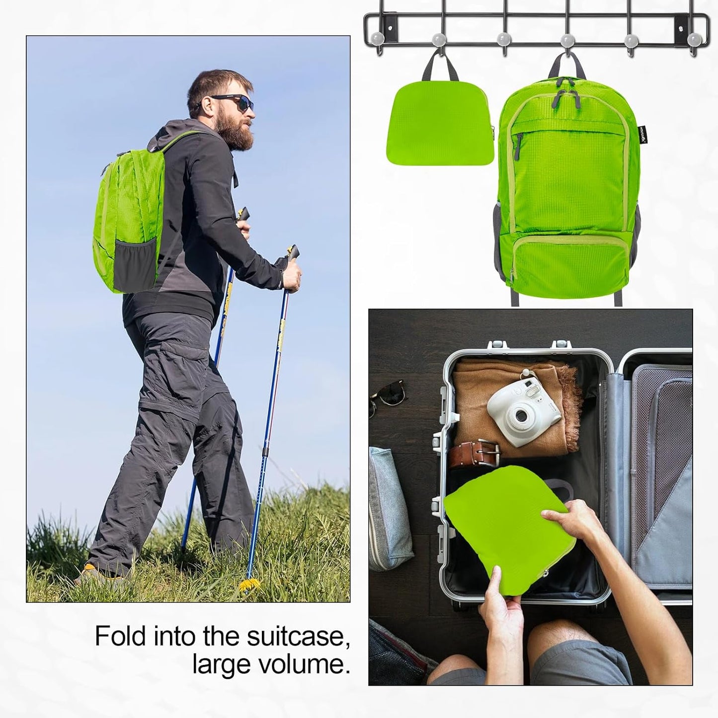 HOLYLUCK 20L lightweight packable Hiking Daypack Foldable Backpack for Men Women Small Travel Outdoor Foldable Shoulder Bag-green