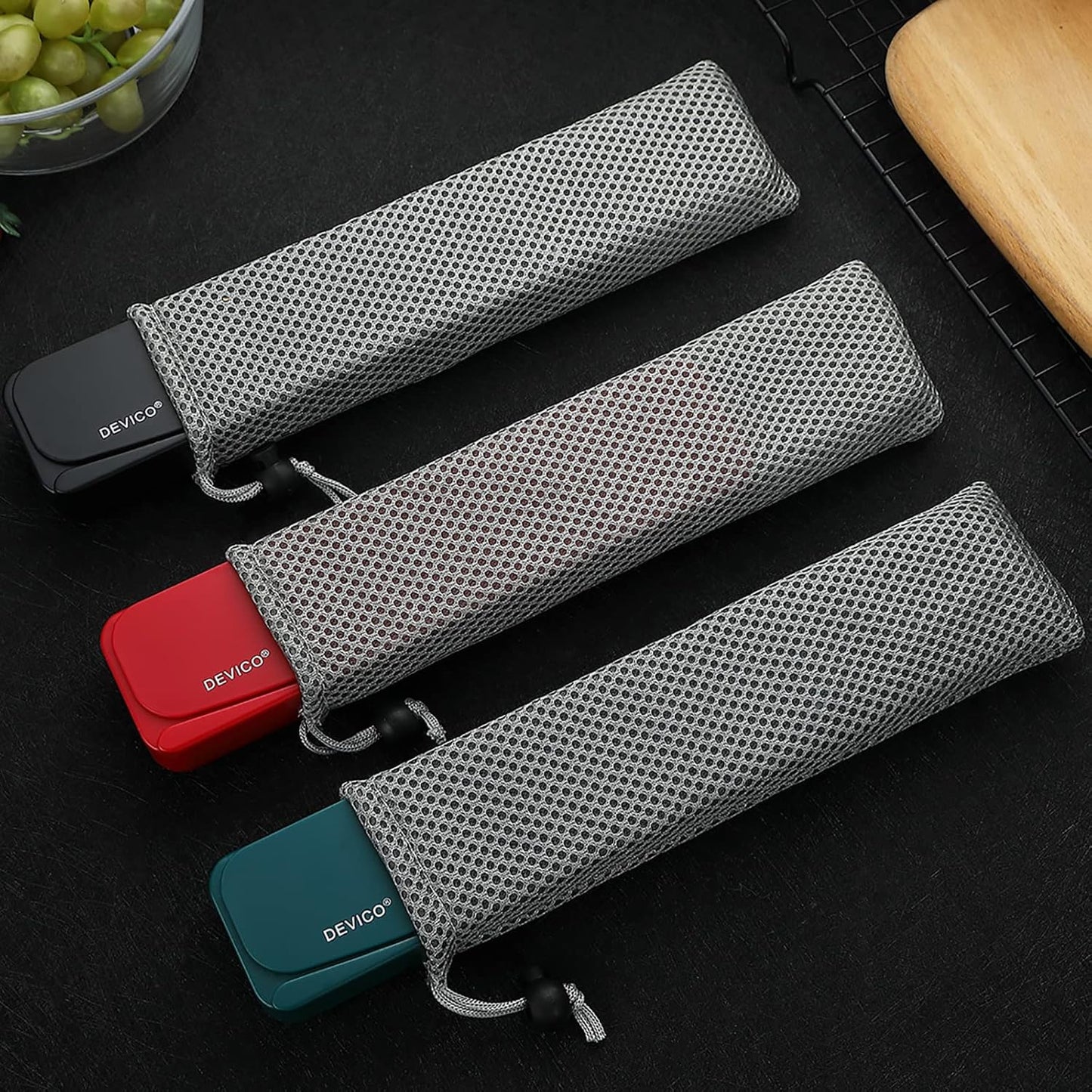 DEVICO Travel Utensils, 18/8 Stainless Steel Portable Reusable Camping Silverware Cutlery Flatware Set, 4-Piece Include Fork Spoon Chopsticks with Case (Dark Green)