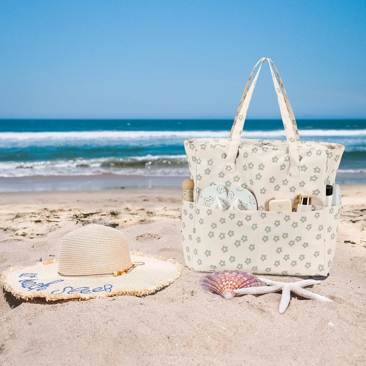 Waterproof Beach Tote Pool Bags for Women Ladies Extra Large Gym Tote Carry On Bag With Wet Compartment for Weekender Travel