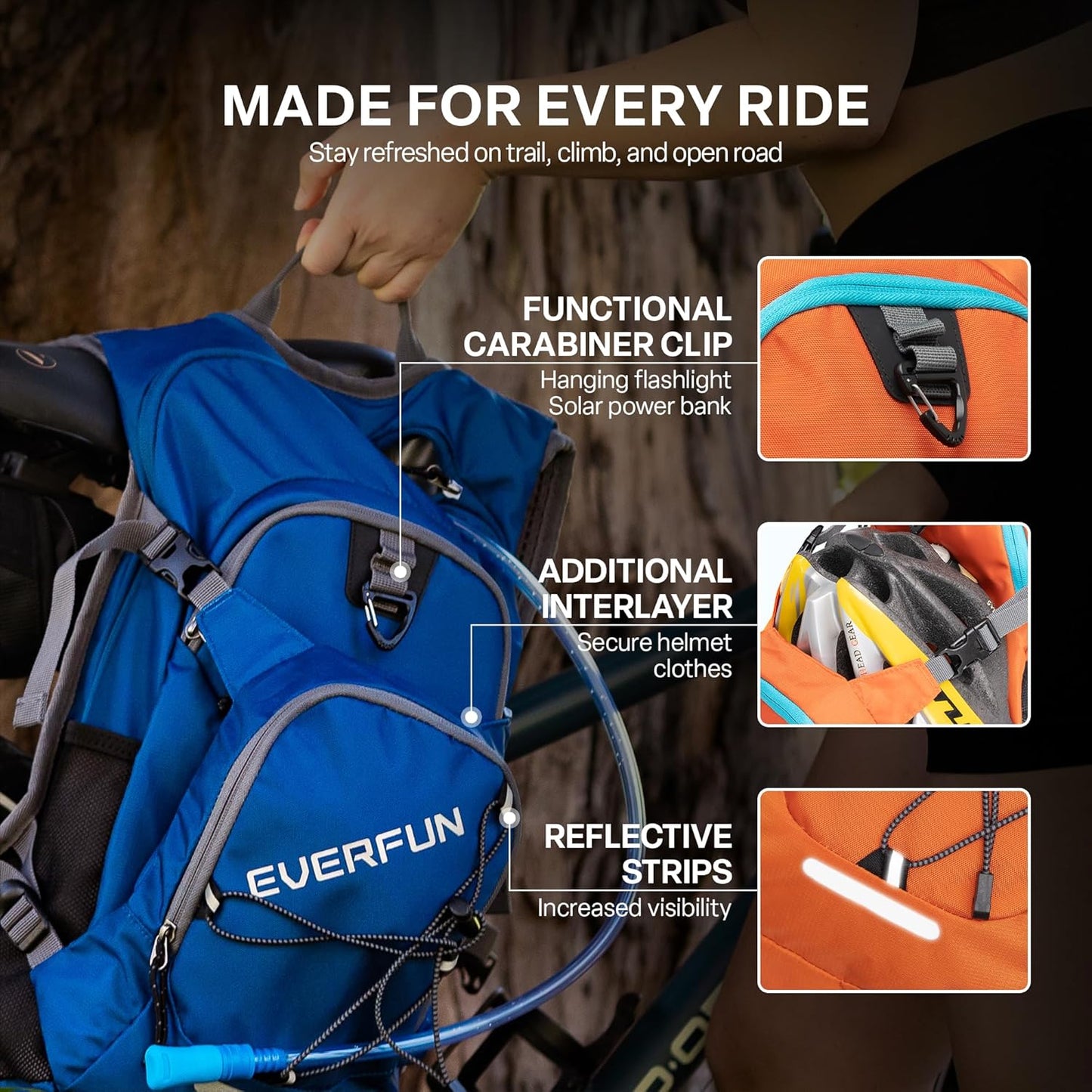 Everfun Hydration Backpack 18L with Water Bladder 2L/3L Hiking Water Backpack Women Men Hydration Pack Insulated Lightweight Day Hydropack with Storage for Hiking, Biking, Running, Festival