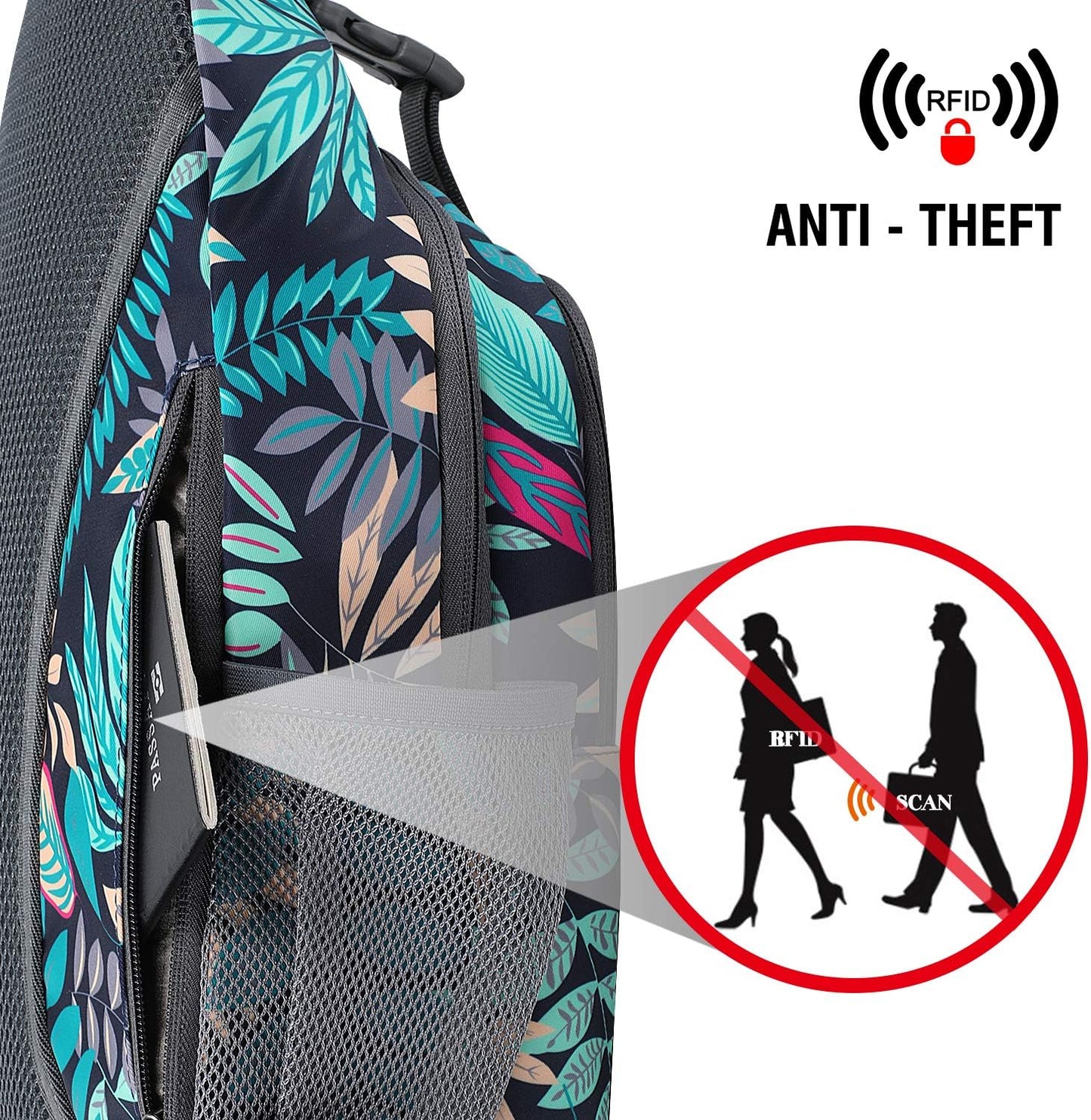 G4Free Sling Bag RFID Blocking Sling Backpack Crossbody Chest Bag Daypack for Hiking Travel(Blue Leaf)