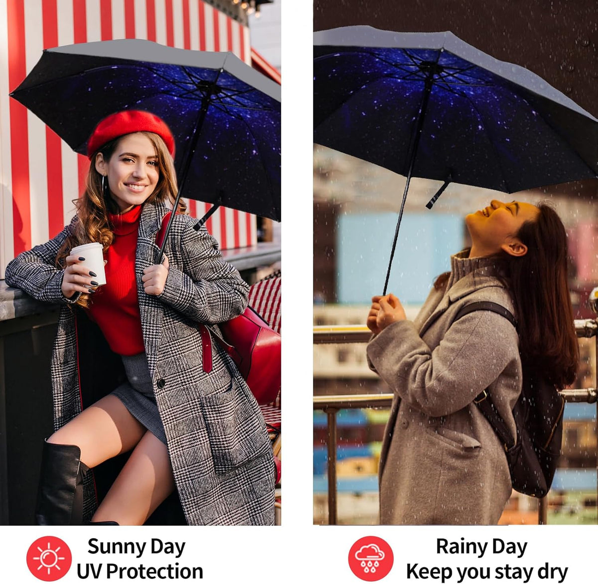 LLanxiry Compact Travel Umbrella, Mini Windproof Umbrellas for Rain & Sun, Small Lightweight Outdoor UV Umbrella, Portable Folding Umbrellas for Travel
