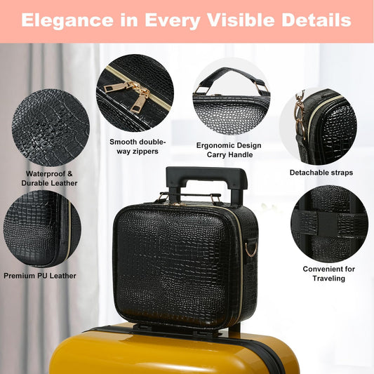 Mocado Travel Makeup Bag with LED Lighted Mirror, Travel Makeup Organizer, Makeup Case with 3 Color Lighted Setting and 10x Magnifying Mirror, Portable Storage and Adjustable Dividers (Crocodile)