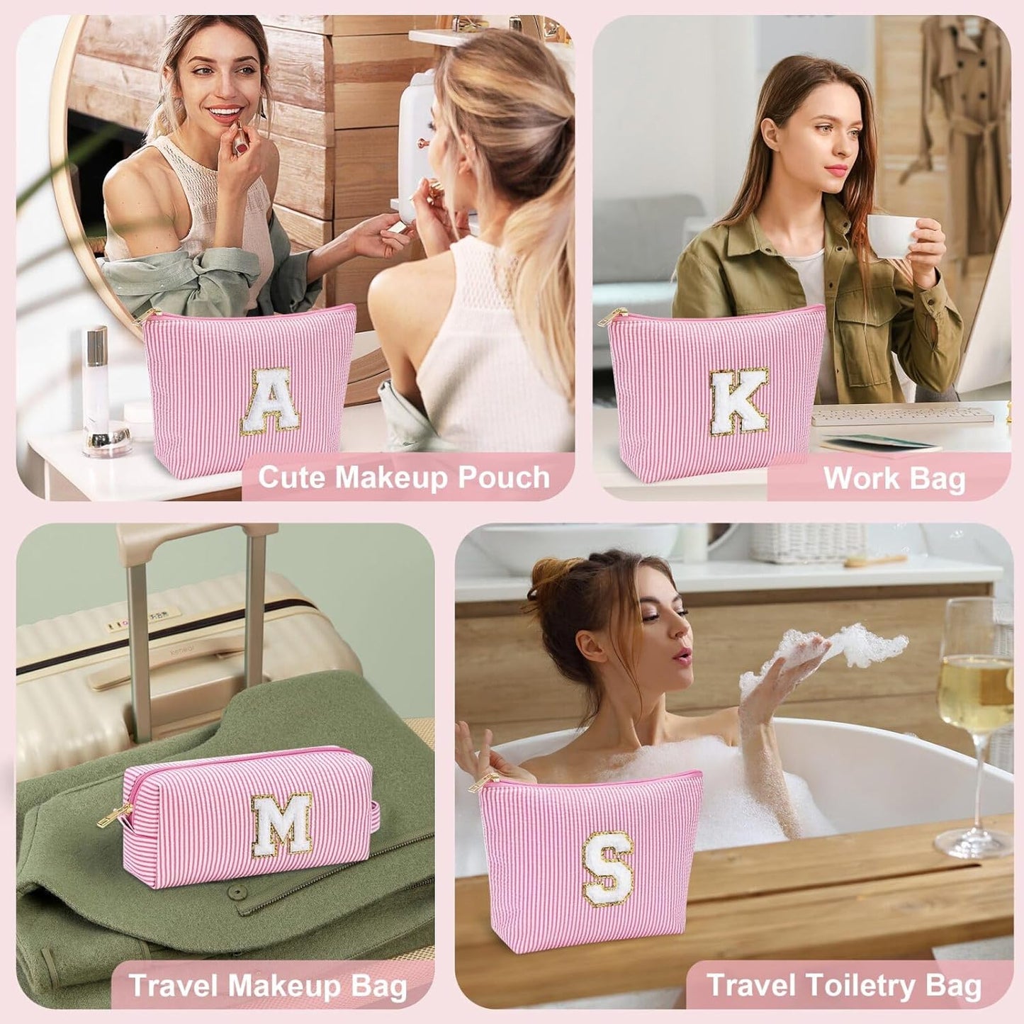 YOOLIFE Personalized Makeup Bag - Initial Cosmetic Bag for Women Travel, Cute Friend Wedding Girlfriend Birthday Gift for Teen Girls 16-18 Q