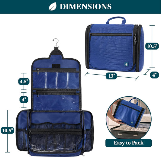 PAVILIA Large Hanging Toiletry Bag Travel Bag Women Men, Cosmetic Organizer, Water Resistant Makeup Bag Accessories Toiletries, Travel Essentials Kit, Royal Blue