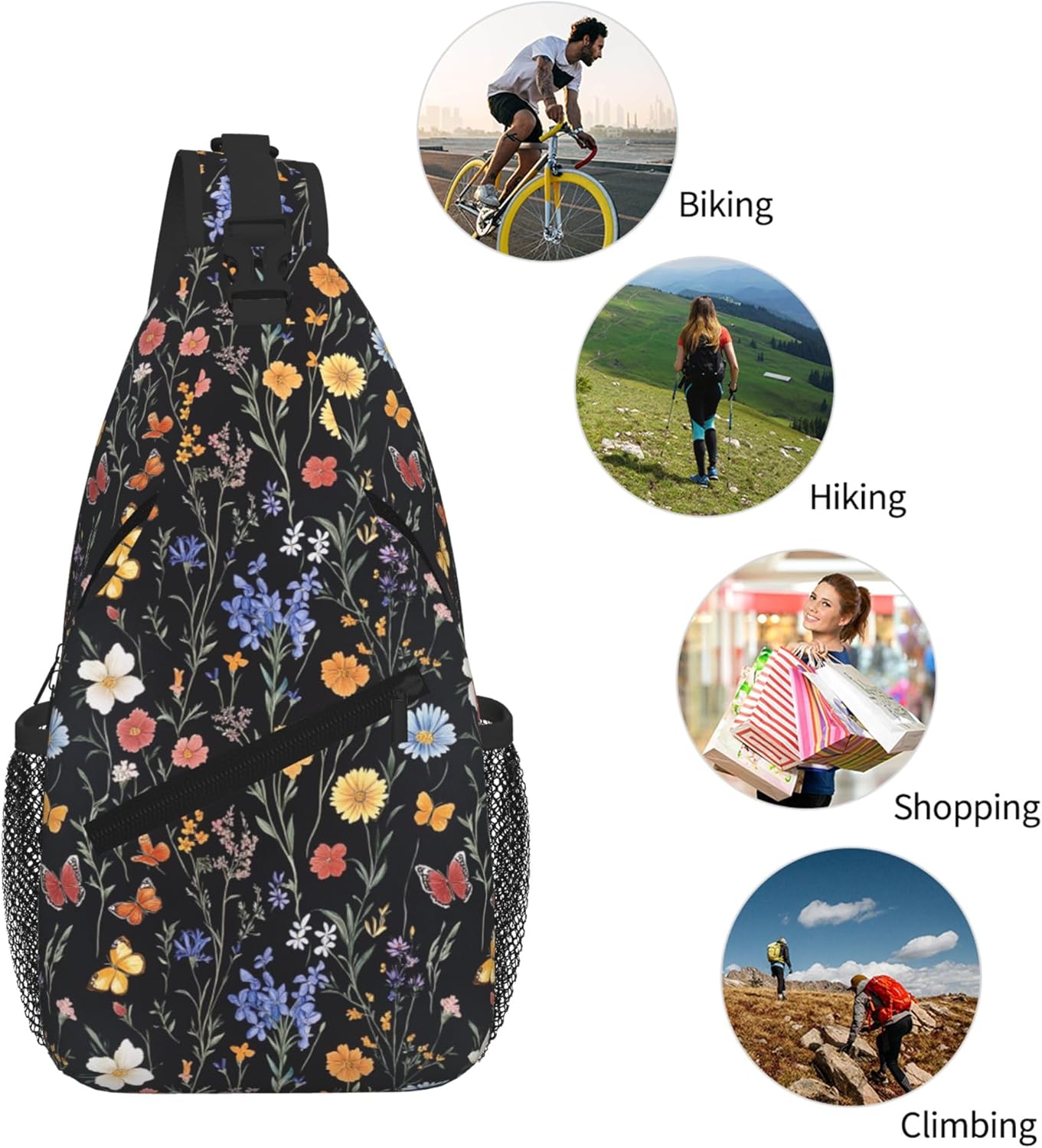 SUPLUCHOM Sling Bag Vintage Botanical Flower Wildflower Hiking Daypack Crossbody Shoulder Backpack Travel Chest Pack for Men Women