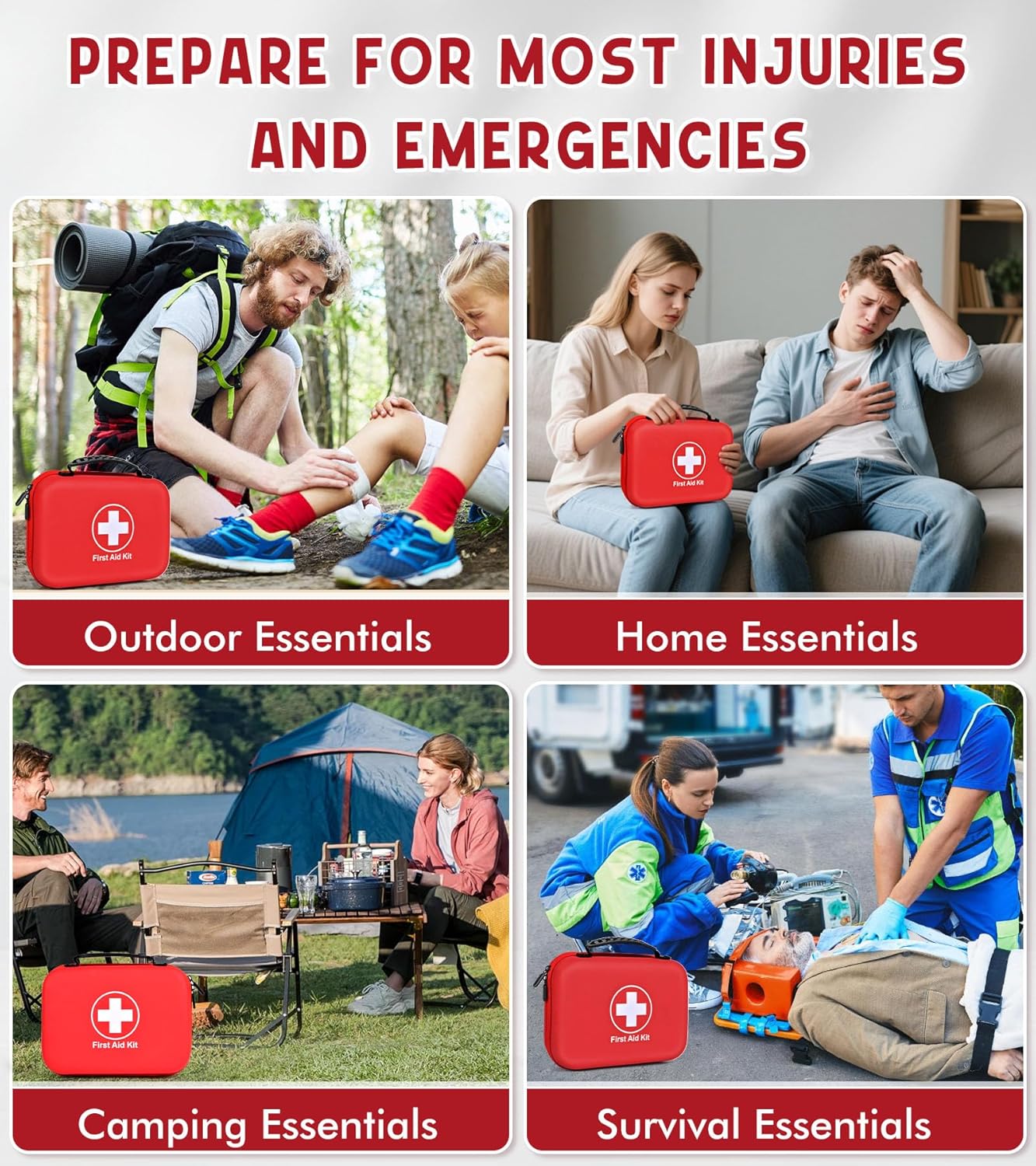 242Pcs Compact First Aid Kit, Waterproof Hard Shell Eva Medical Kits, All-Purpose Portable Trauma First Aid Kit for Boat, Home, Car, Travel, Camping, Hiking and Outdoor Emergencies(Red)