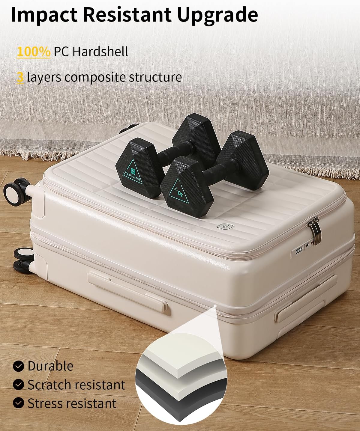 aji Expandable Top Open 26 Inch Checked Luggage with Spinner Wheels, Large Suitcase with TSA Lock, Hardside Travel Luggage Suitcases for Men Women, for 24+Days Travel, Coconut White