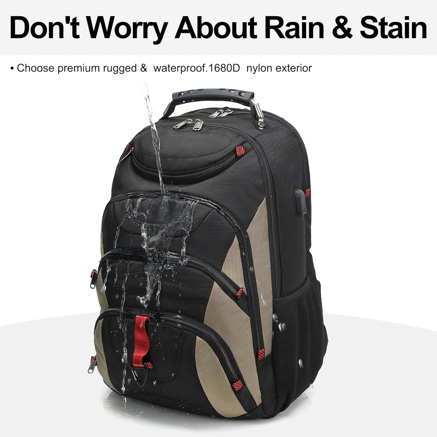 Boavan Laptop Backpack for men, 17.3 inch Laptop Bag with USB Port, Waterproof Travel Work Backpack Purse, Anti-Theft Teacher Nurse Doctor Casual Bookbags Office Business backpack,Black&Khaki