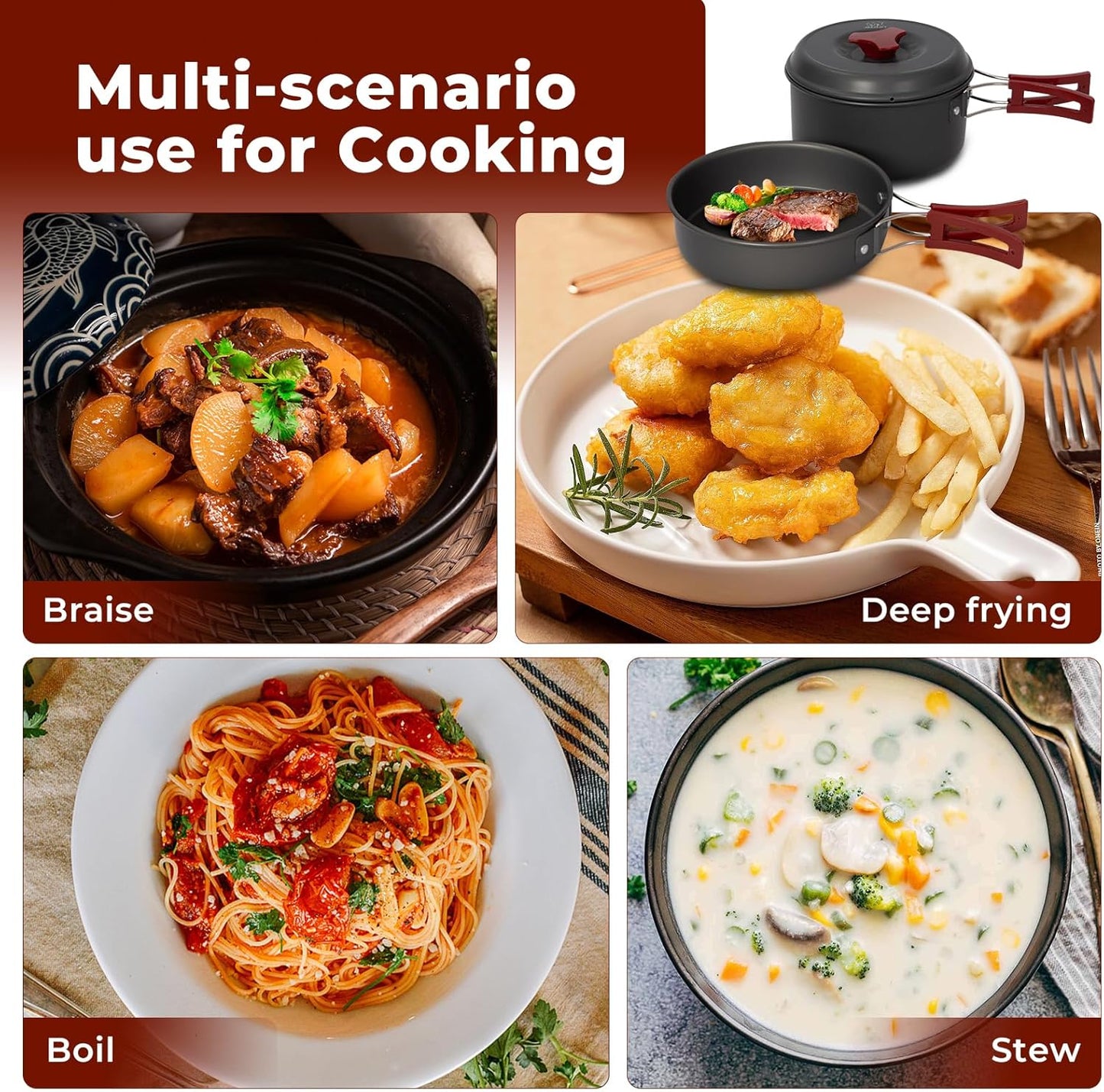 Bulin 24/13/11/8/4 PCS Camping Cookware Mess Kit Lightweight Backpacking Cooking Set Outdoor Cook Gear for Family Hiking, Picnic(Kettle, Pot, Frying Pan, Bowls, Plates, Spoon)