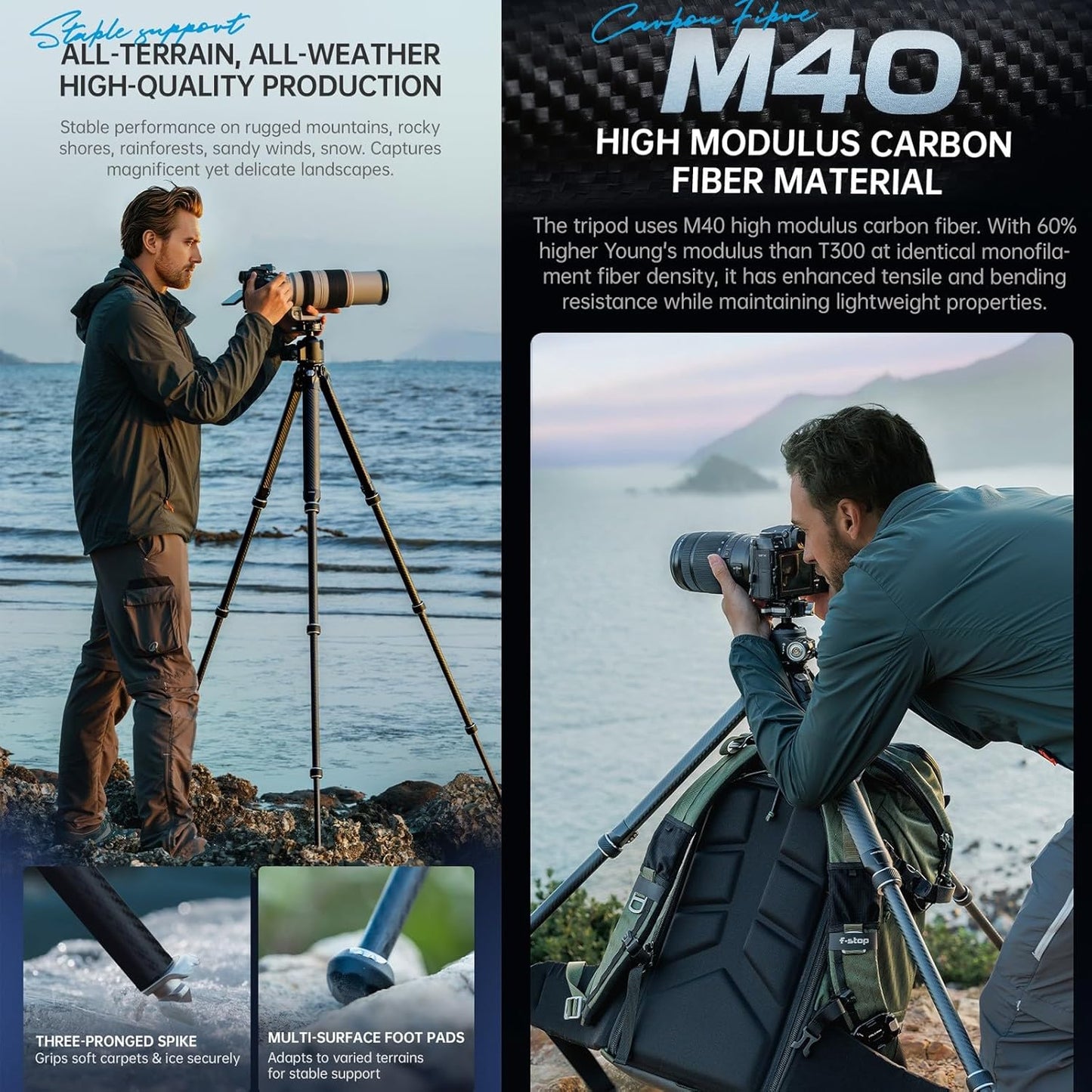 FALCAM TreeRoot F38 Quick Lock Camera Carbon Fiber Travel Tripod Max Payload 50Kg/110lbs (R140T)-T00A4904